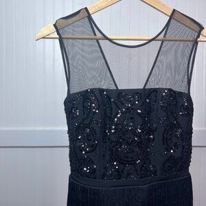 BCBG Max Azria Melly LBD Black Cocktail Dress Fringe Sequin Formal